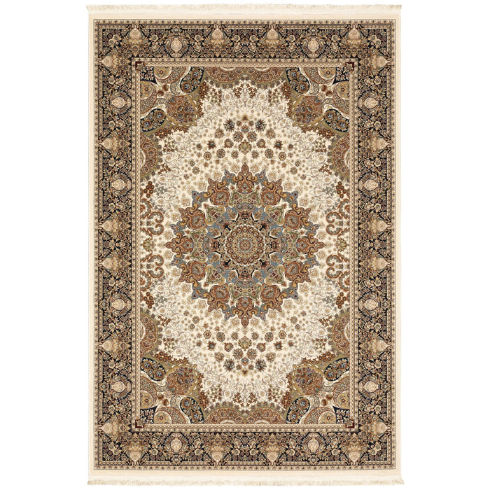 5' X 8' Traditional Medallion Area Rug With Fringe - Ivory