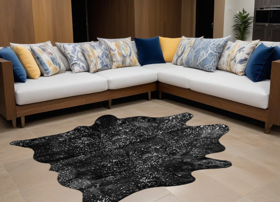 60" x 84" Cowhide - Area Rug - Black And Silver