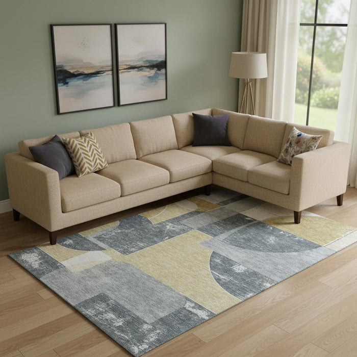 10' X 14' Abstract Geometric Washable Area Rug With UV Protection (697362) - Gray / Gold / Silver