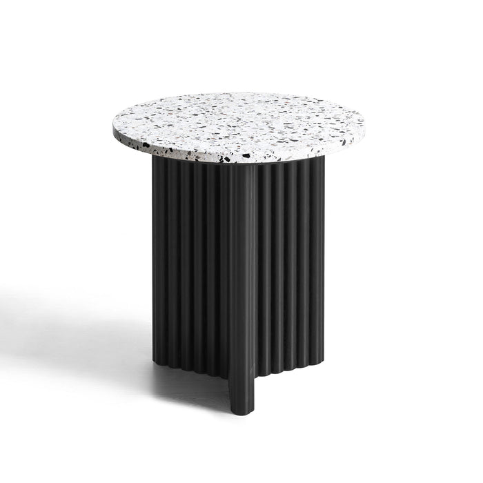23" Faux Terrazzo And Wood Round Pedestal End Table - Black And White