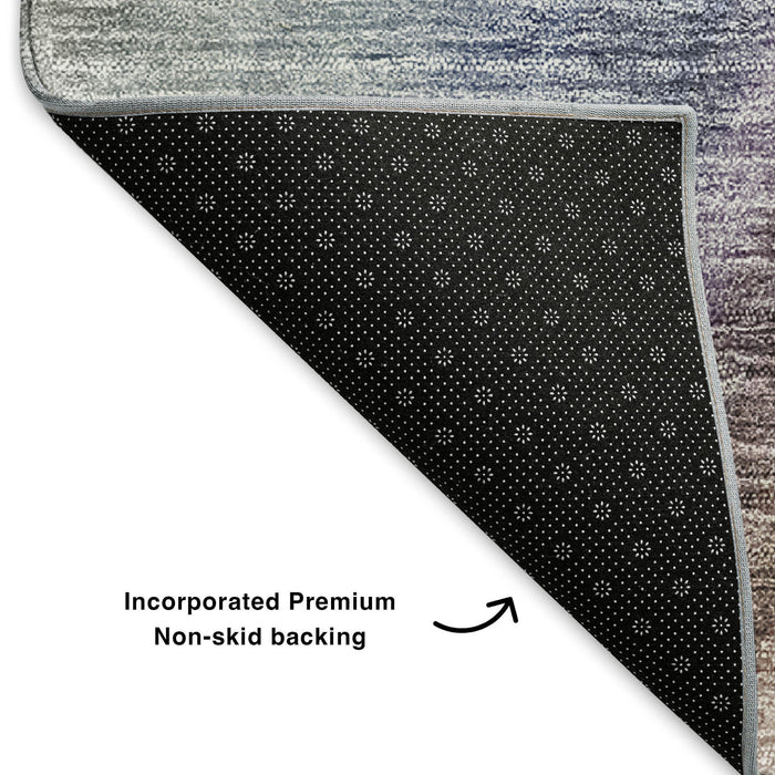 8' Ombre Washable Round Rug With UV Protection (650293) - Beige / Purple / Blue