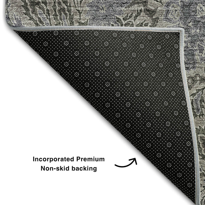 10' X 14' Floral Washable Area Rug With UV Protection (654988) - Khaki / Gray