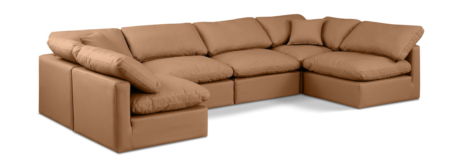 Meridian Furniture Indulge faux leather 6-piece U-shaped sectional sofa, stationary modular design with plush cushions and modern style.