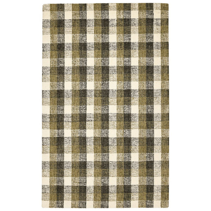 9' X 13' Khaki Wool Plaid Hand Tufted Area Rug - Charcoal