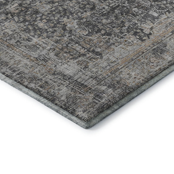 10' X 14' Floral Medallion Washable Area Rug With UV Protection (696446) - Charcoal / Gray / Silver