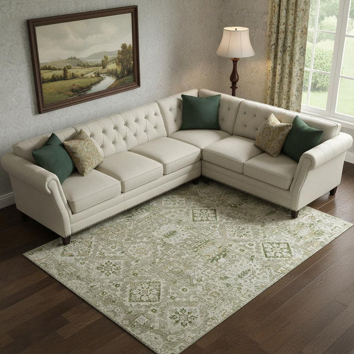 10' X 14' Oriental Washable Area Rug With UV Protection (710532) - Fern Green / Beige