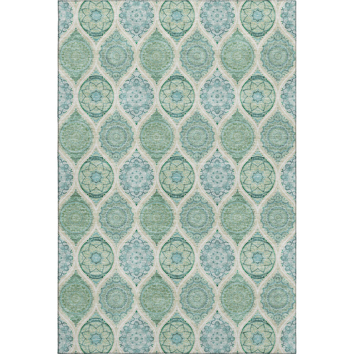 10' X 14' Ogee Washable Area Rug With UV Protection (677124) - Sage / Ivory / Teal