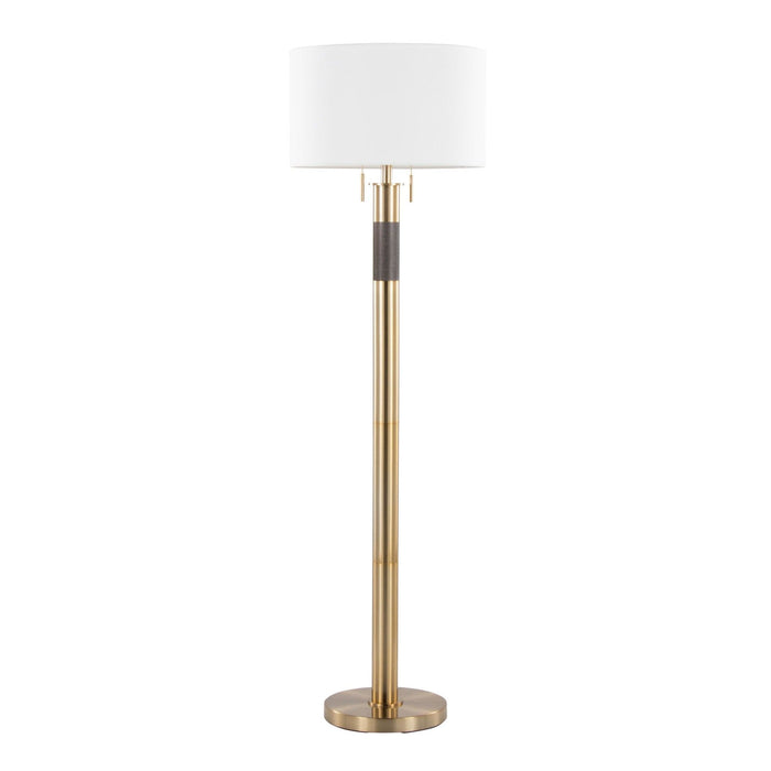 Trophy - Glam Floor Lamp - Gold Metal And White Linen Shade