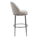 Gray and black fabric and steel bar height swivel chair, 28-30 inches, with a cushioned seat and backrest for bar seating.