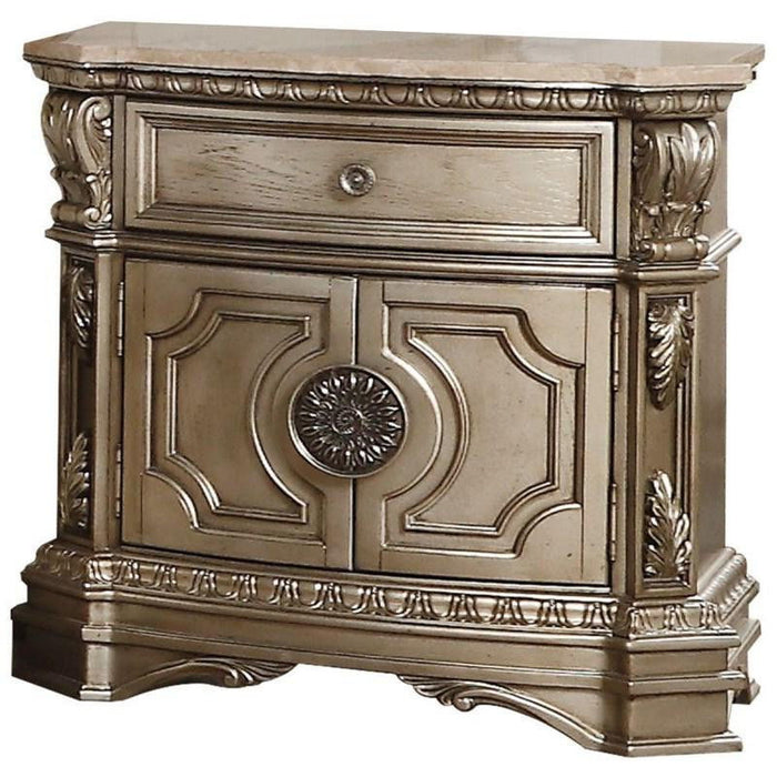 One Drawer Faux Marble And Solid Wood Nightstand With Storage - Champagne