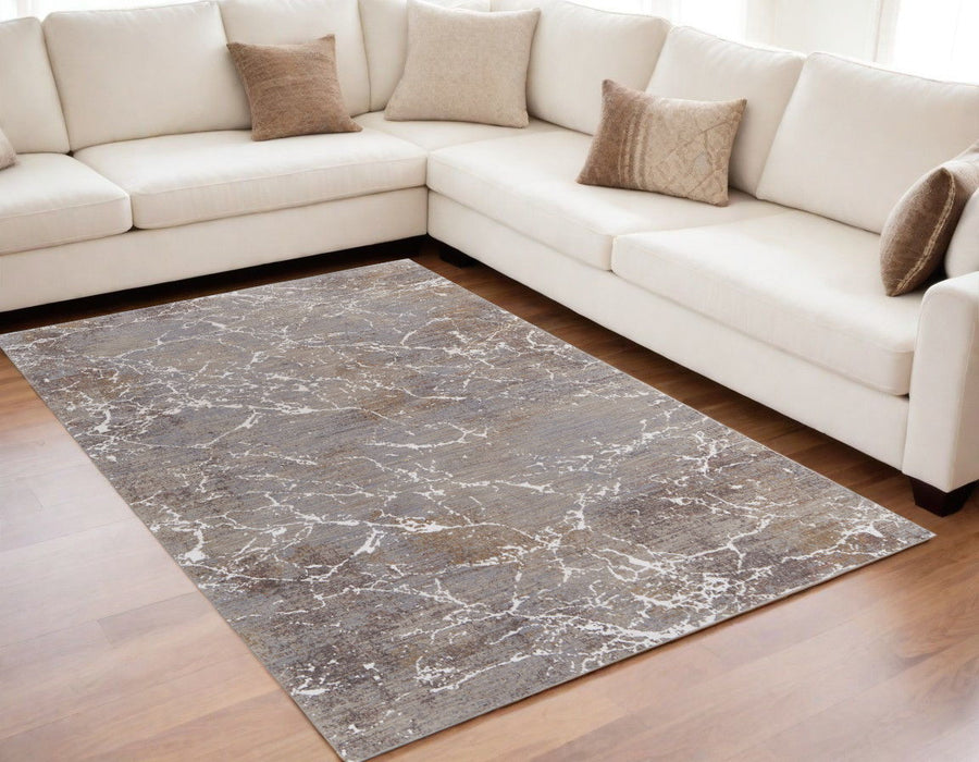 5' x 8' Abstract Power Loom Area Rug - Ivory Brown And Taupe