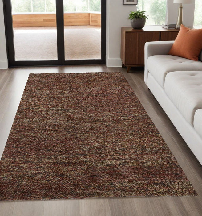 5' x 8' Wool Hand Woven Distressed Area Rug - Orange Red