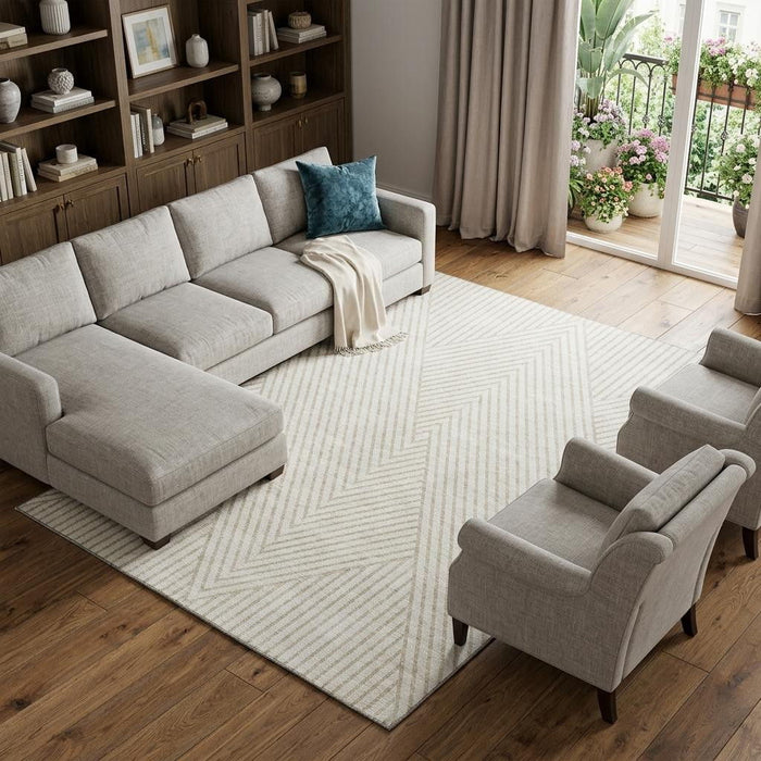 10' X 14' Geometric Washable Area Rug With UV Protection (674664) - Ivory / Beige
