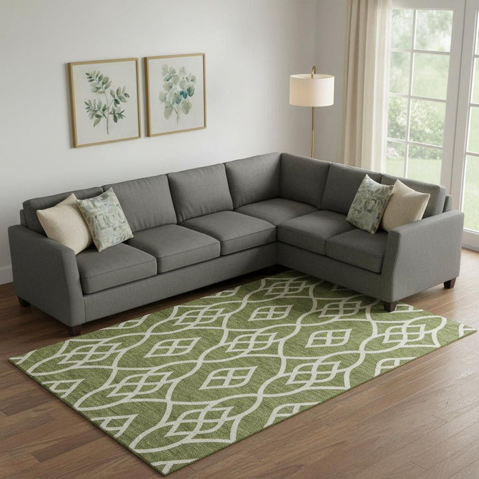 10' X 14' Trellis Washable Area Rug With UV Protection (670291) - Olive Green / Ivory