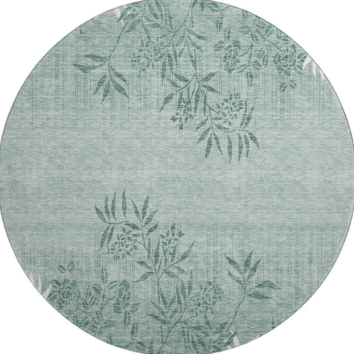 8' Floral Washable Round Rug With UV Protection (655671) - Sage / Ivory