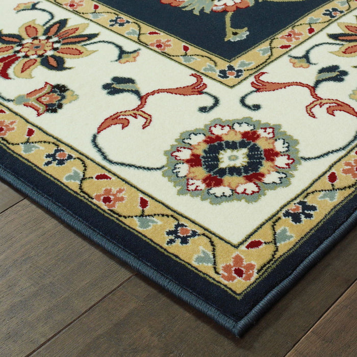 10' x 13' Oriental Power Loom Stain Resistant Area Rug - Navy And Ivory