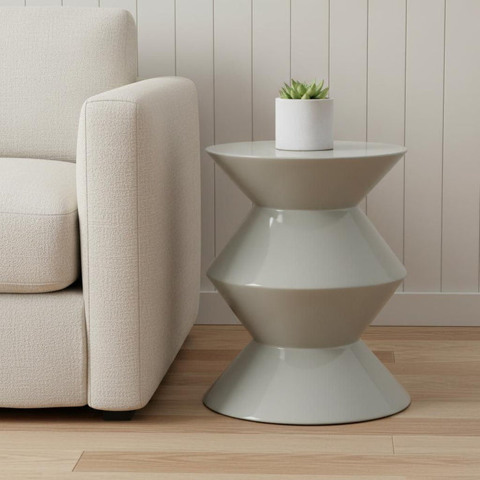 Wood Round Top Geo Pedestal End Table - Light Gray