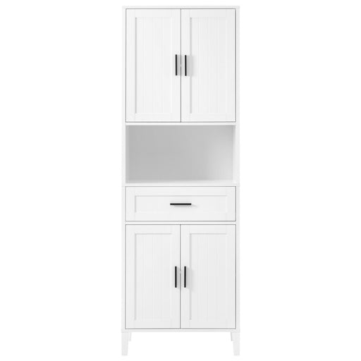 Giga freestanding tall bathroom linen cabinet with soft-close doors and adjustable shelves for organized storage