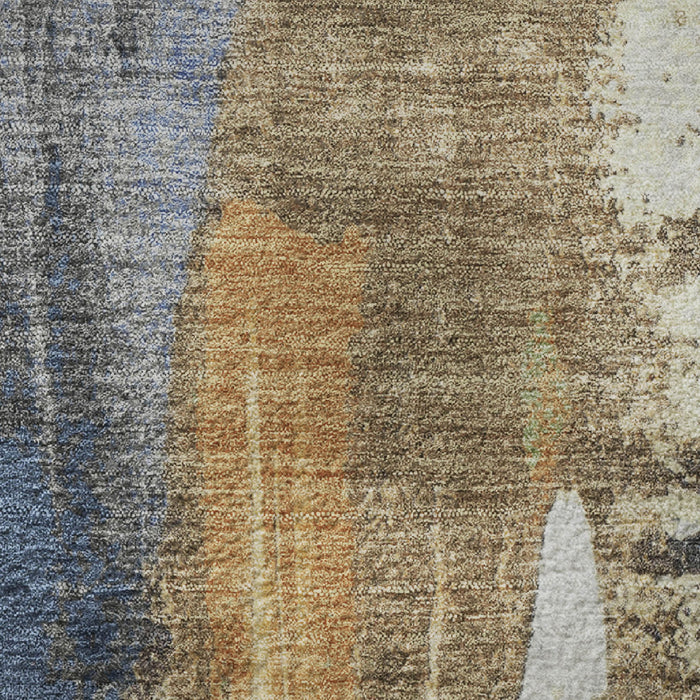 10' X 14' Abstract Washable Area Rug With UV Protection (709962) - Navy Blue / Ivory / Brown