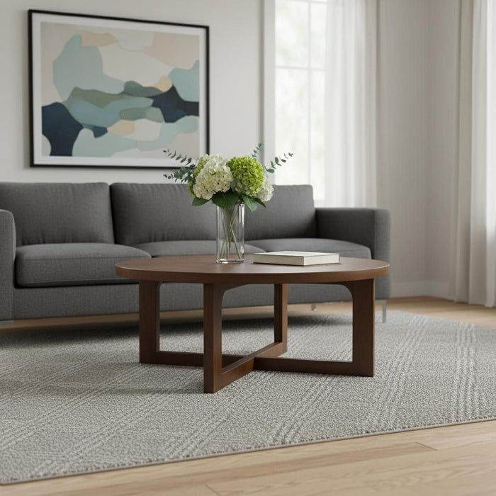 36" Solid Wood Round Cross Legs Coffee Table - Brown