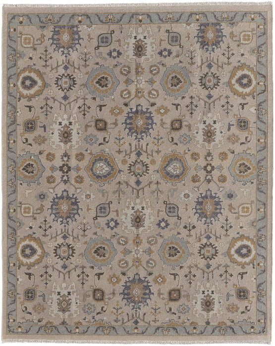 8' x 10' Wool Oriental Hand Knotted Area Rug With Fringe - Tan Brown And Gray