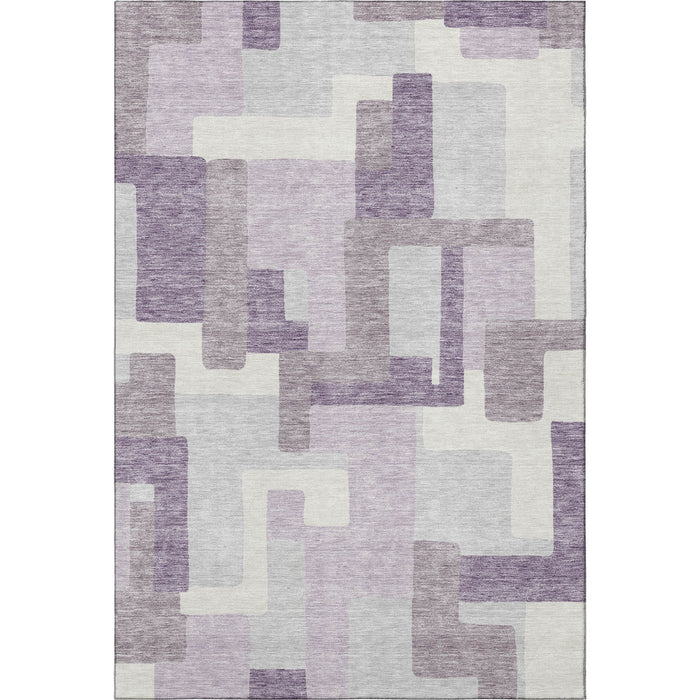 10' X 14' Abstract Geometric Washable Area Rug With UV Protection - Lavender / Ivory