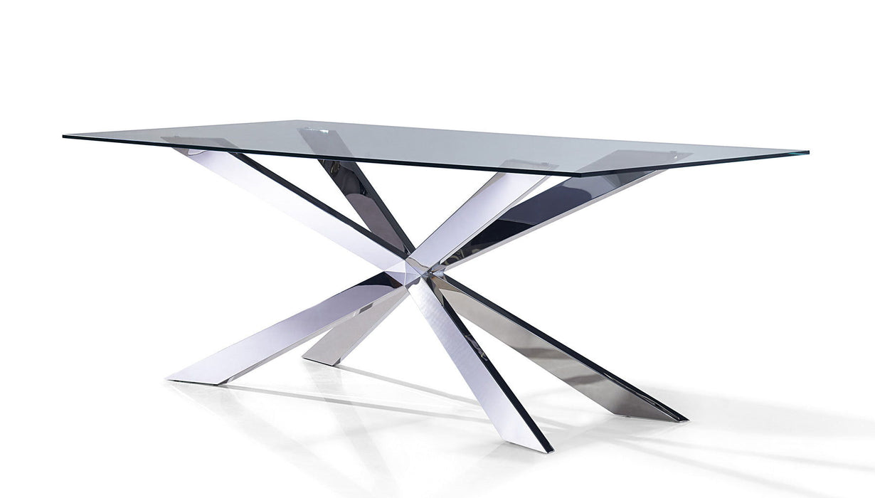 72" Glass And Metal Cross Leg Base Dining Table - Clear