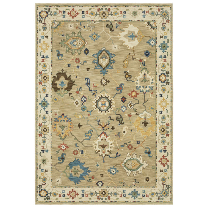 7' X 10' Oriental Area Rug With Fringe - Beige