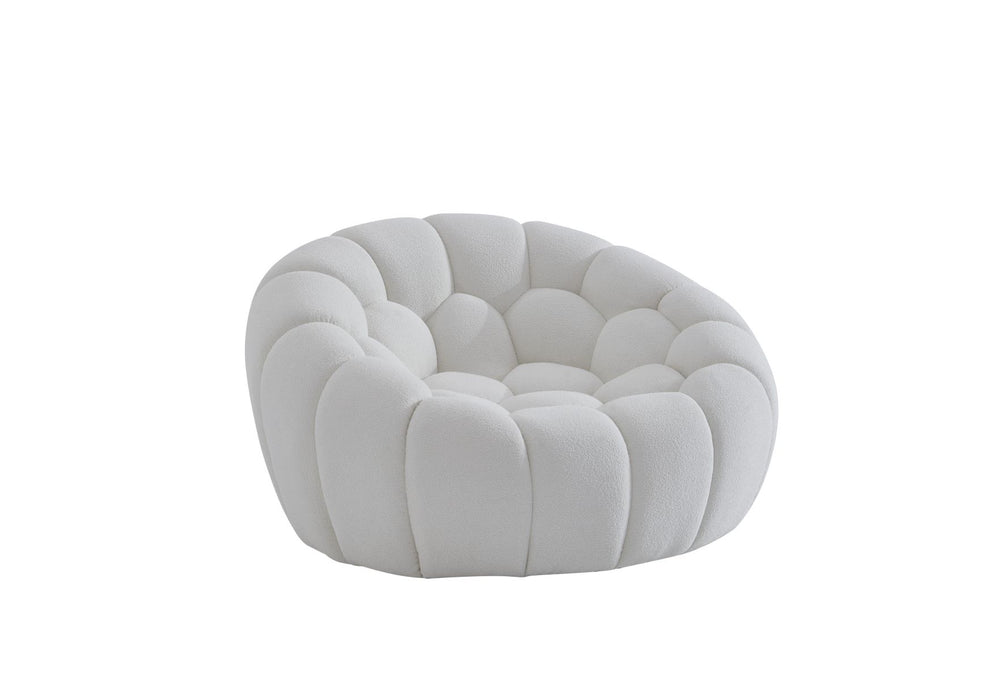 Tufted Boucle Curved Lounge Chair - White
