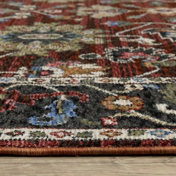 10' X 13' Oriental Area Rug With Fringe - Red And Charcoal
