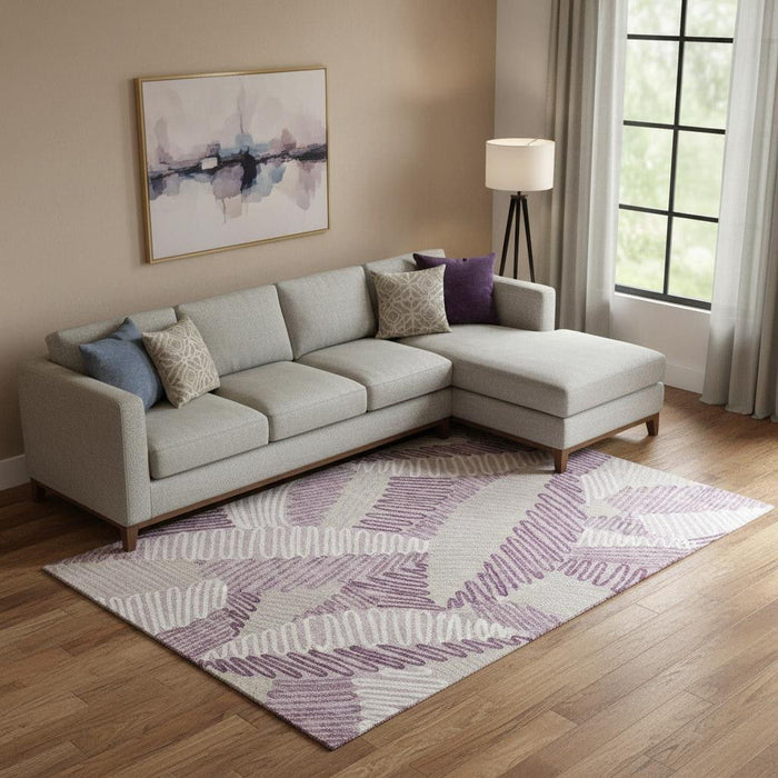 10' X 14' Floral Washable Area Rug With UV Protection (671906) - Lavender / Ivory / Beige