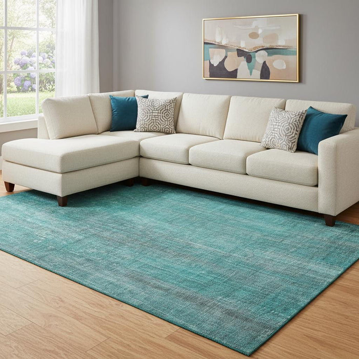 8' X 10' Striped Washable Area Rug With UV Protection (648770) - Teal / Ivory