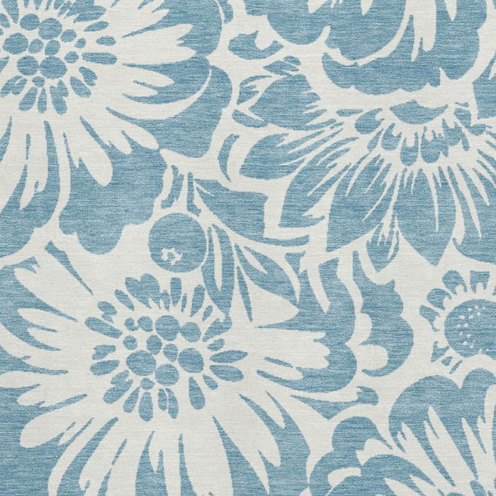 10' X 14' Floral Washable Area Rug With UV Protection (648640) - Denim Blue / Ivory