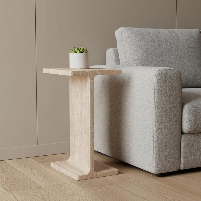 Marble Pedestal End Table - Beige