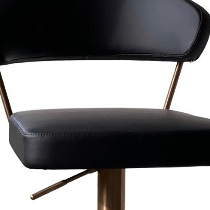 Faux Leather Low Back Adjustable Height Swivel Bar Chair - Black / Rose / Gold