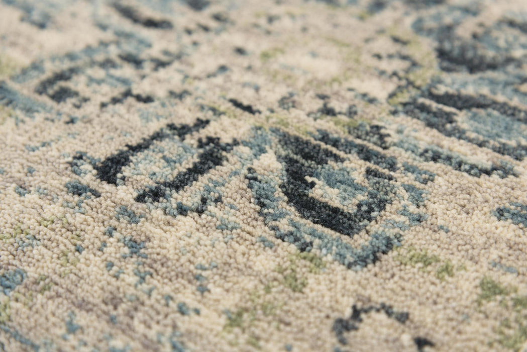 8' X 10' Wool Medallion Hand Carved Handmade Area Rug (747984) - Beige / Green / Ivory / Blue