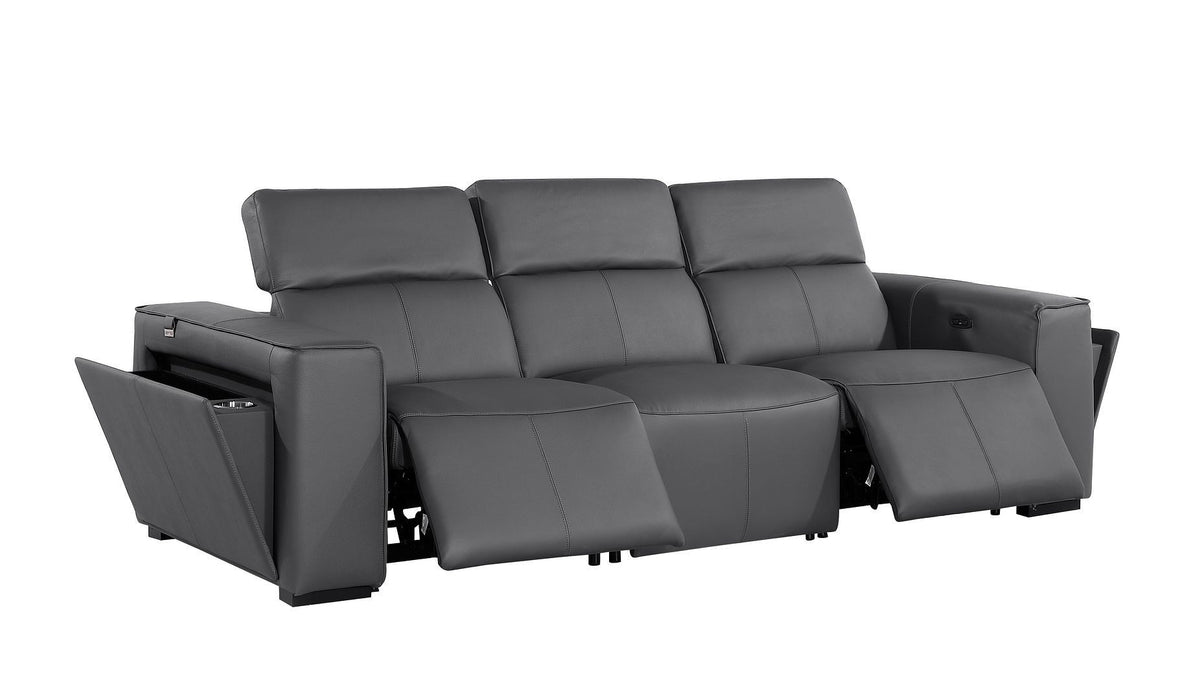 Top Grain Leather Reclining Metal USB Sofa (720388) - Dark Gray