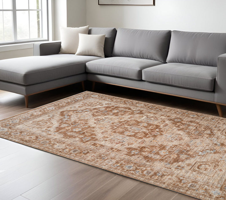 9' X 12' Floral Medallion Area Rug With Fringe - Sand And Brown
