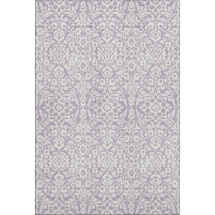 10' X 14' Damask Washable Area Rug With UV Protection (673145) - Lavender / Ivory