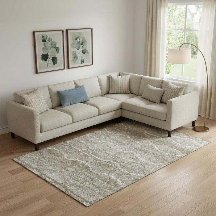 10' X 14' Abstract Geometric Washable Area Rug With UV Protection (715285) - Khaki / Ivory
