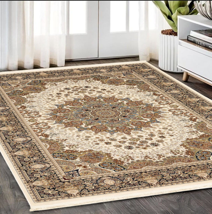 5' X 8' Traditional Medallion Area Rug With Fringe - Ivory