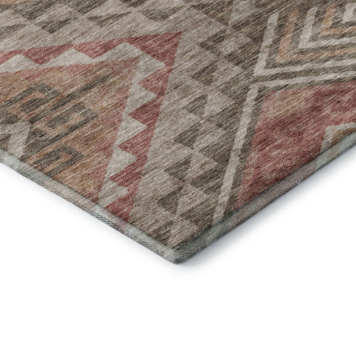 10' X 14' Geometric Washable Area Rug With UV Protection (684094) - Brown / Salmon / Ivory