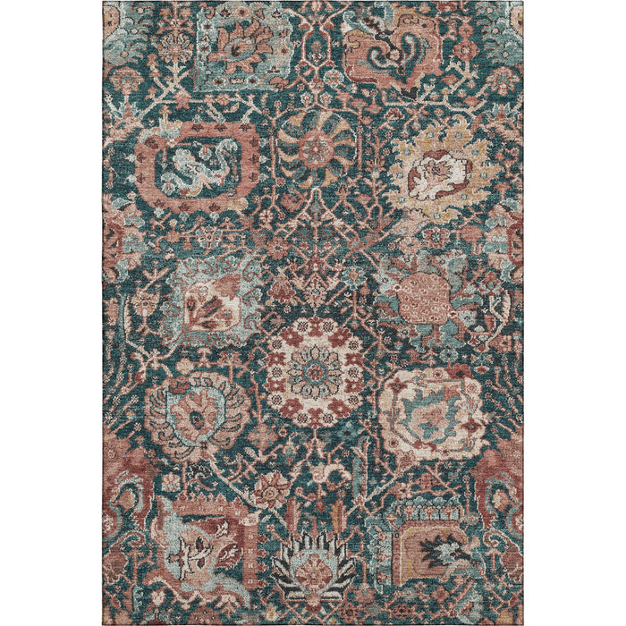 10' X 14' Damask Washable Area Rug With UV Protection (692988) - Salmon / Teal / Peach