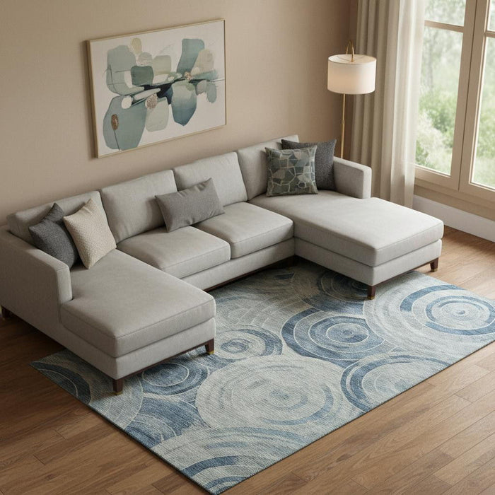 10' X 14' Geometric Washable Area Rug With UV Protection (700077) - Blue / Gray