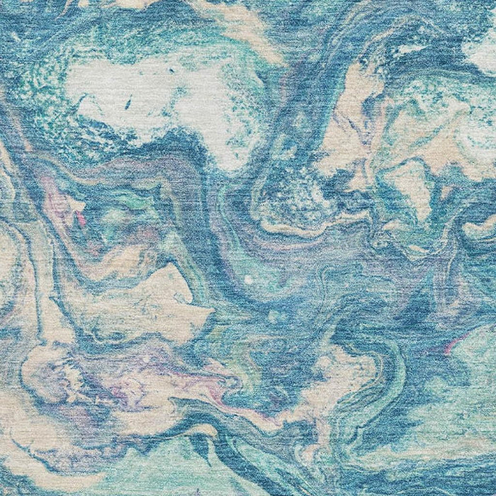 10' X 14' Abstract Washable Area Rug With UV Protection (714733) - Teal / Ivory