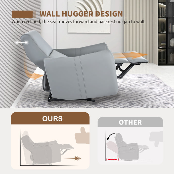 Giga Wall Hugger Power Recliner Chair with USB Type-C port, plush padded armrests and reclining mechanism for comfort and convenience.