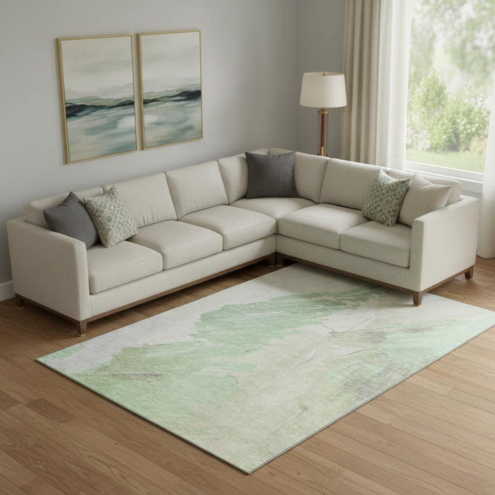 10' X 14' Abstract Washable Area Rug With UV Protection (705491) - Artichoke Green / Ivory