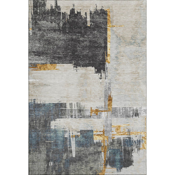 10' X 14' Abstract Washable Area Rug With UV Protection (652689) - Charcoal / Ivory / Gold