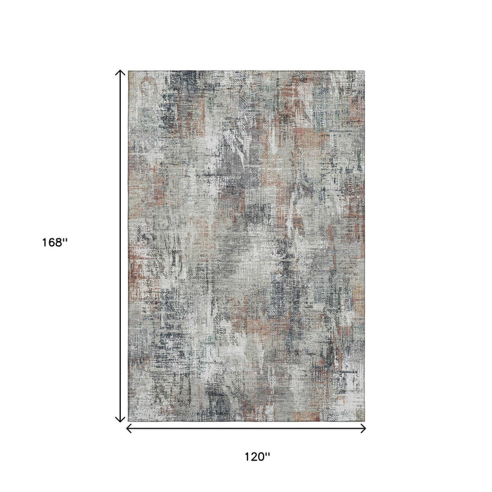10' X 14' Abstract Washable Area Rug With UV Protection (657779) - Taupe / Copper / Beige