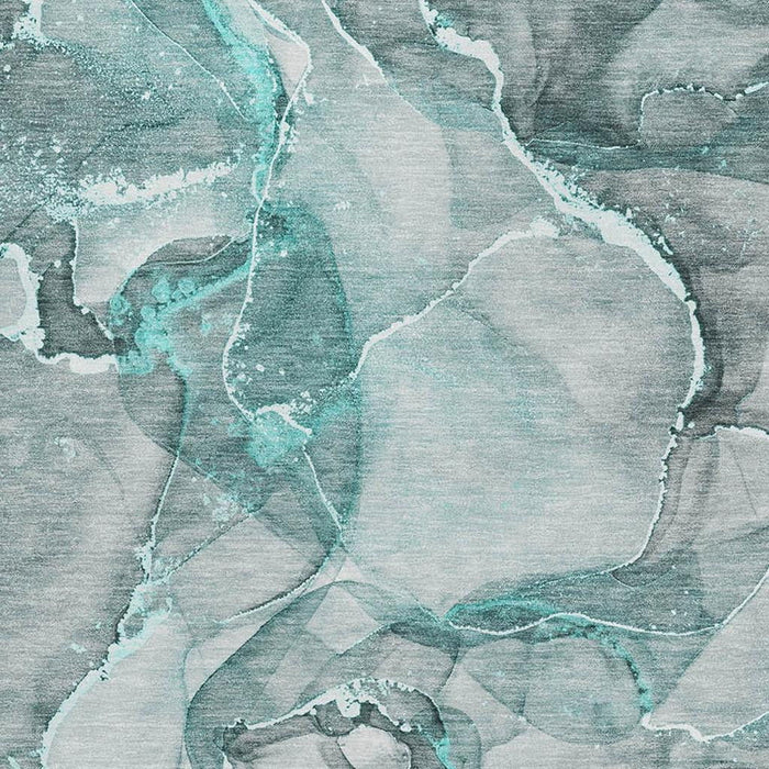 9' X 12' Abstract Washable Area Rug With UV Protection (647283) - Teal / Ivory
